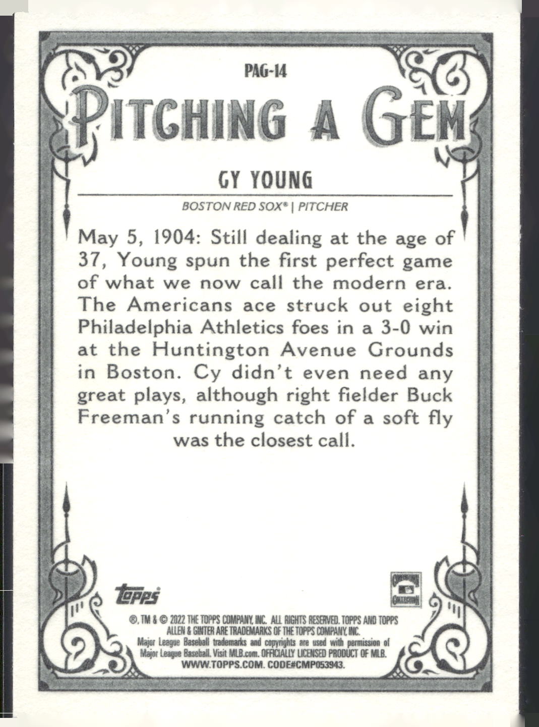 2022 Topps Allen & Ginter #PAG-14 Cy Young Pitching a Gem
