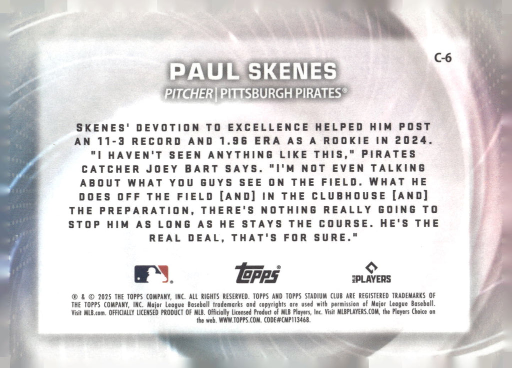 2025 Stadium Club #C-6 Paul Skenes Concentration