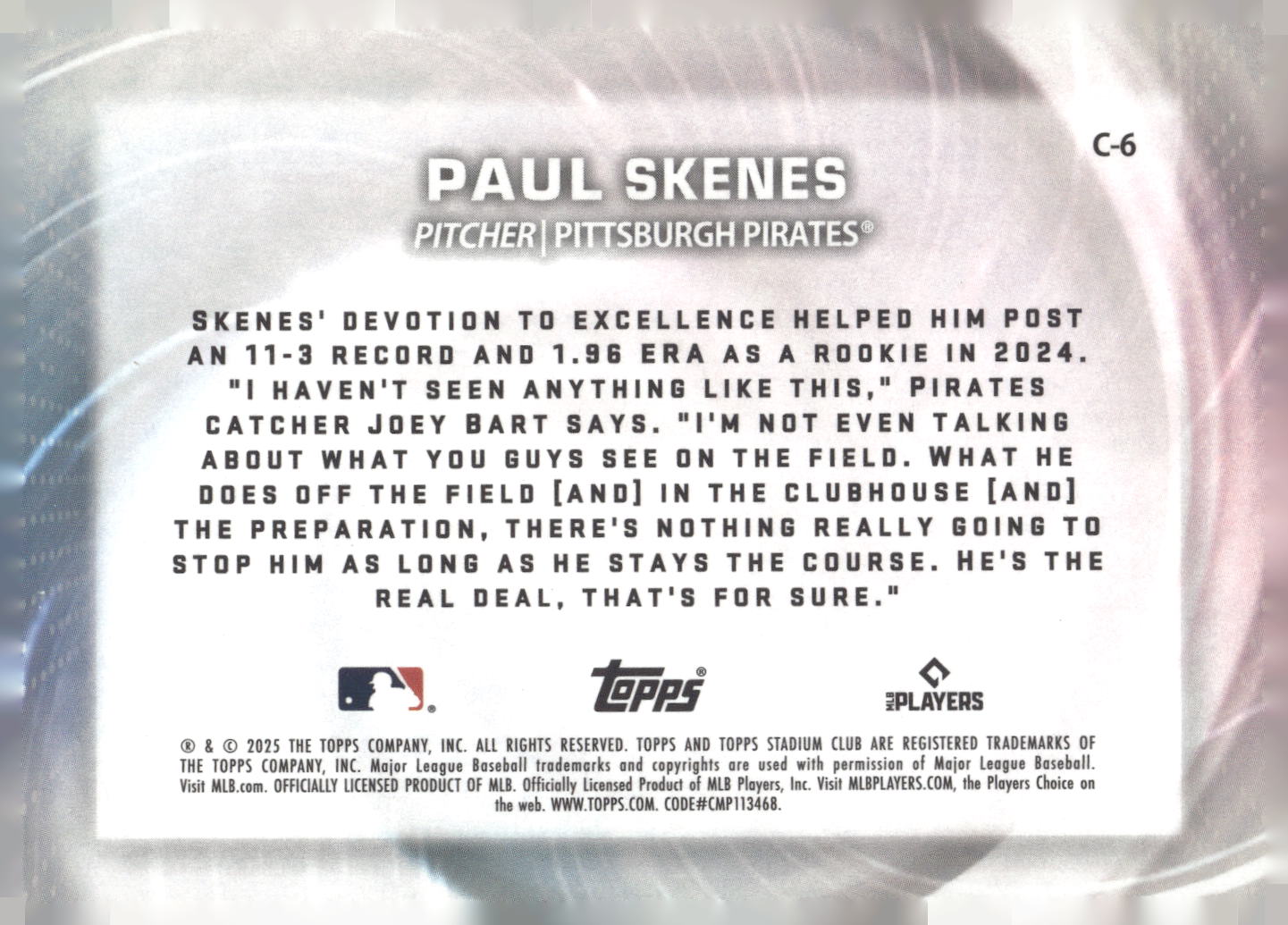 2025 Stadium Club #C-6 Paul Skenes Concentration