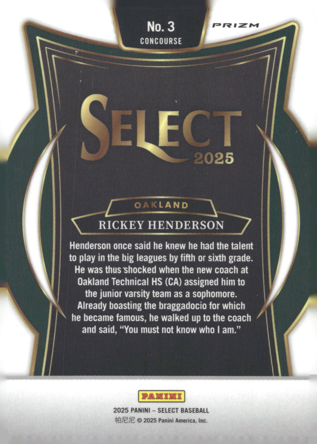2025 Panini Select #3 Rickey Henderson Silver Prizms