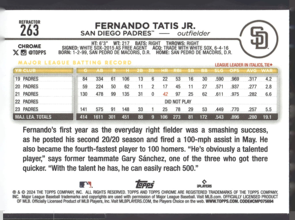 2024 Topps Chrome #263 Fernando Tatis Jr.