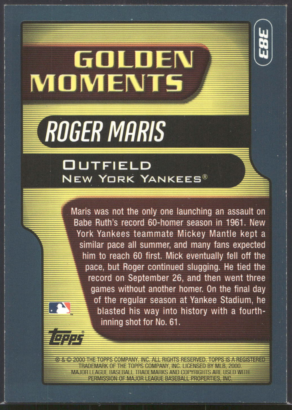 2001 Topps #383 Roger Maris