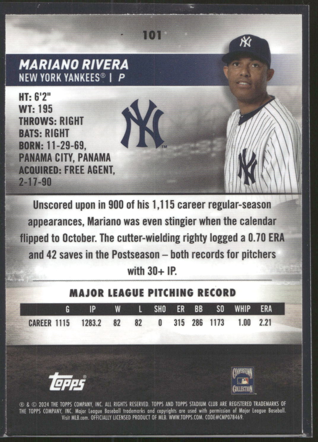 2024 Stadium Club #101 Mariano Rivera Chrome