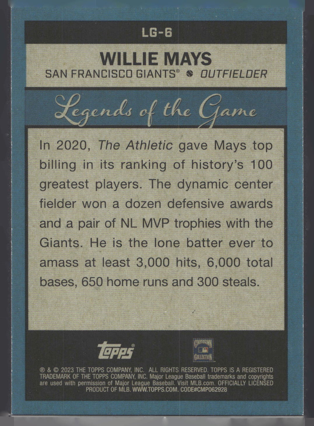 2023 Topps #LG-6 Willie Mays Legends of the Game