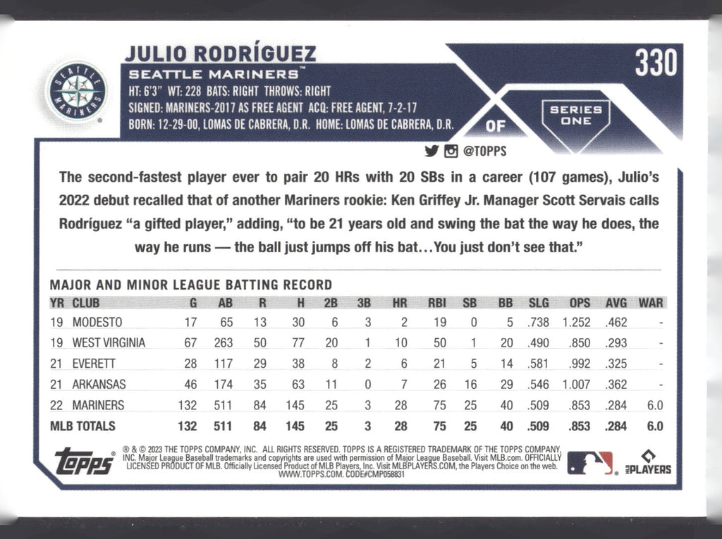 2023 Topps 1st Edition #330 Julio Rodríguez