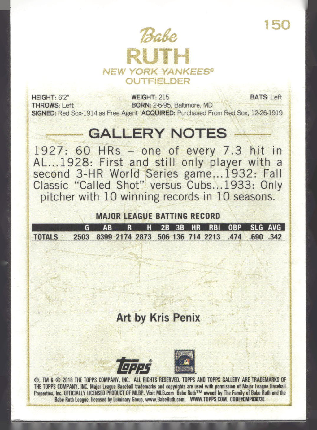 2018 Topps Gallery #150 Babe Ruth