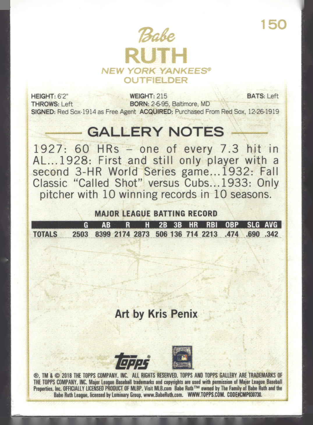 2018 Topps Gallery #150 Babe Ruth