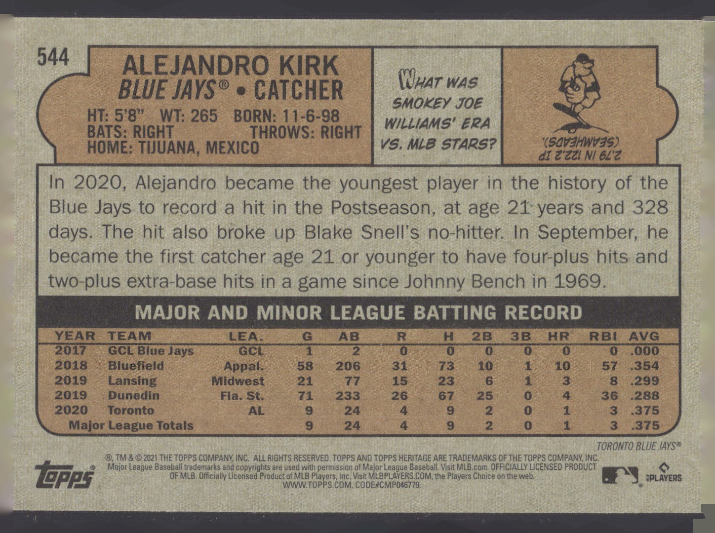2021 Topps Heritage #544 Alejandro Kirk