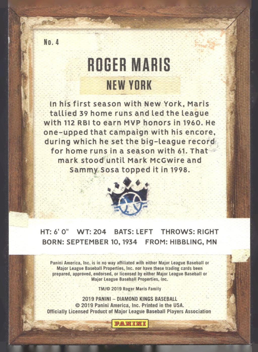 2019 Panini Diamond Kings #4 Roger Maris