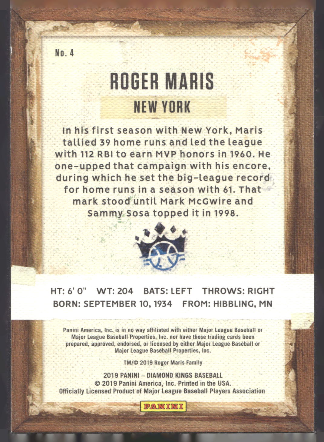 2019 Panini Diamond Kings #4 Roger Maris