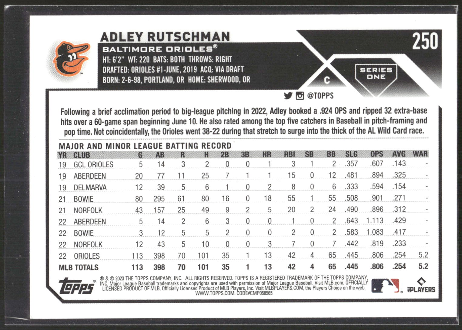 2023 Topps #250 Adley Rutschman