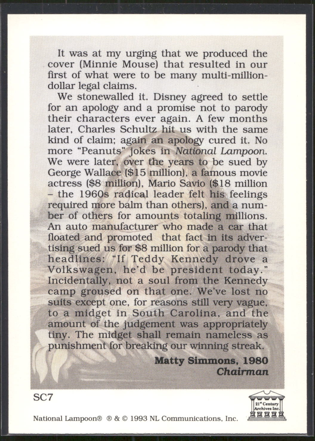 1993 21st Century Archives National Lampoon #SC7 April Prototypes
