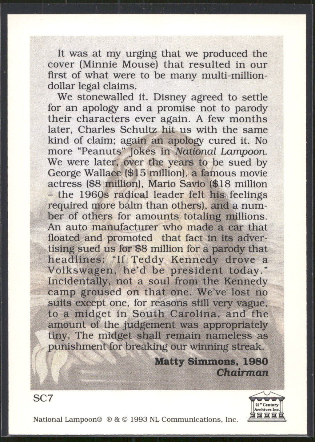 1993 21st Century Archives National Lampoon #SC7 April Prototypes