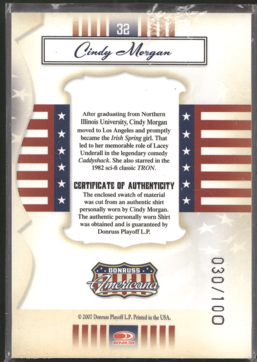 2007 Donruss Americana #32 Cindy Morgan Stars Material Silver Proofs