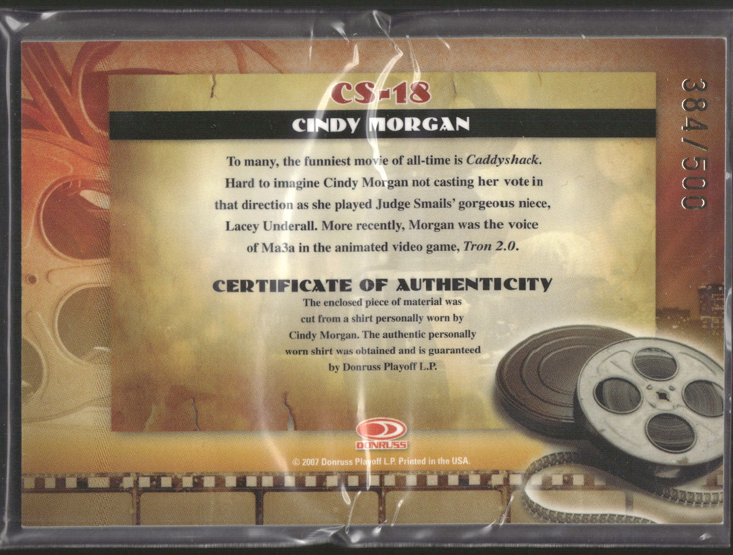 2007 Donruss Americana #CS-18 Cindy Morgan Cinema Stars Material