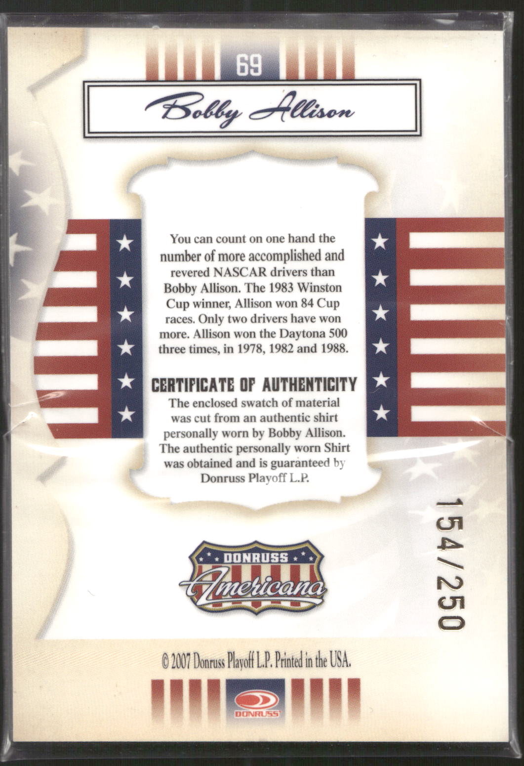 2007 Donruss Americana #69 Bobby Allison Stars Material