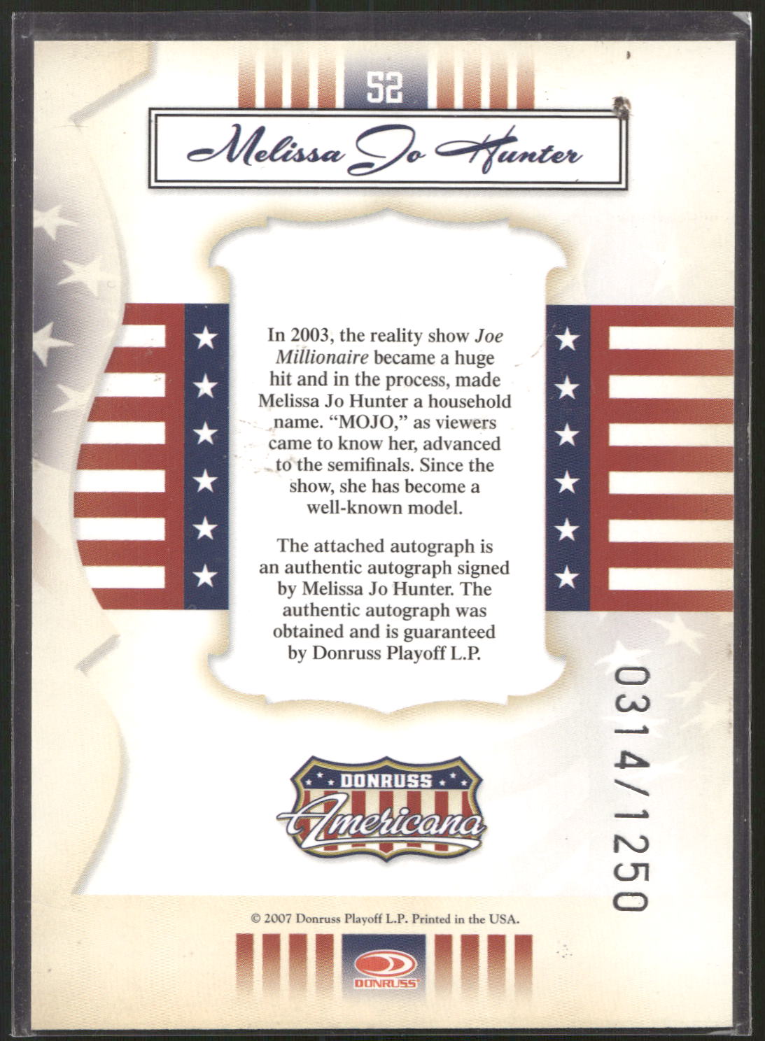 2007 Donruss Americana #52 Melissa Jo Hunter Private Signings