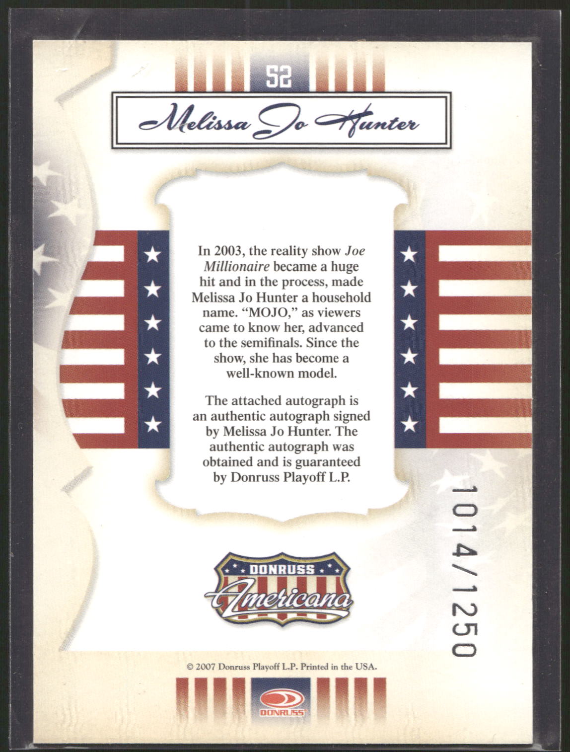 2007 Donruss Americana #52 Melissa Jo Hunter Private Signings