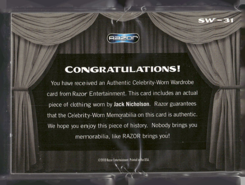 2010 Razor Pop Century #SW-31 Jack Nicholson Celebrity-Worn Wardrobe