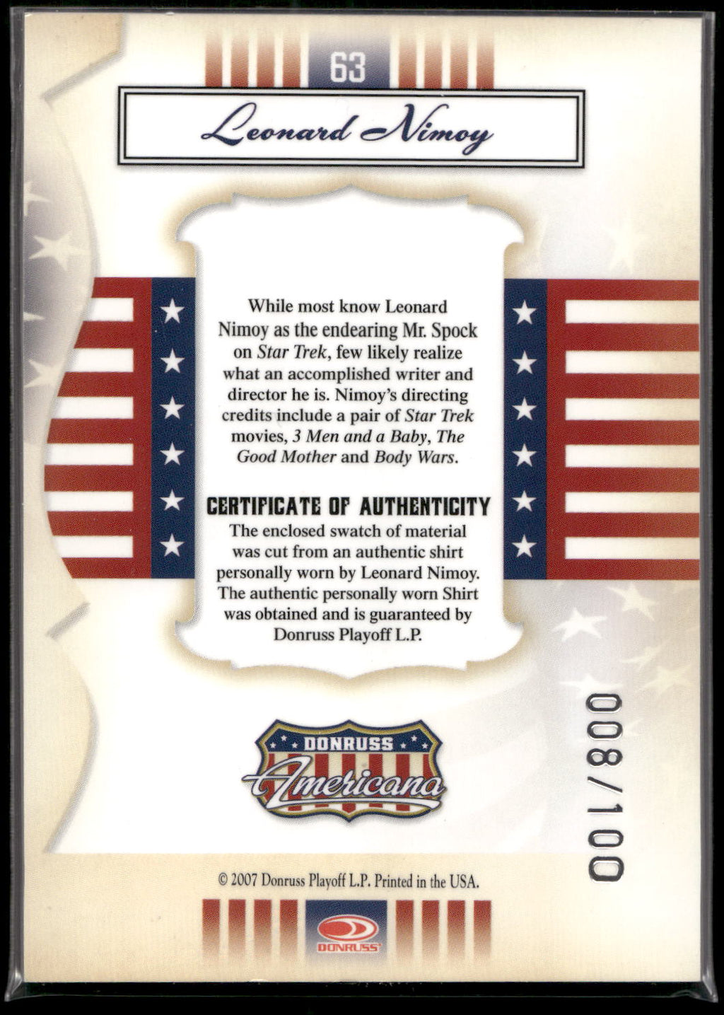 2007 Donruss Americana #63 Leonard Nimoy