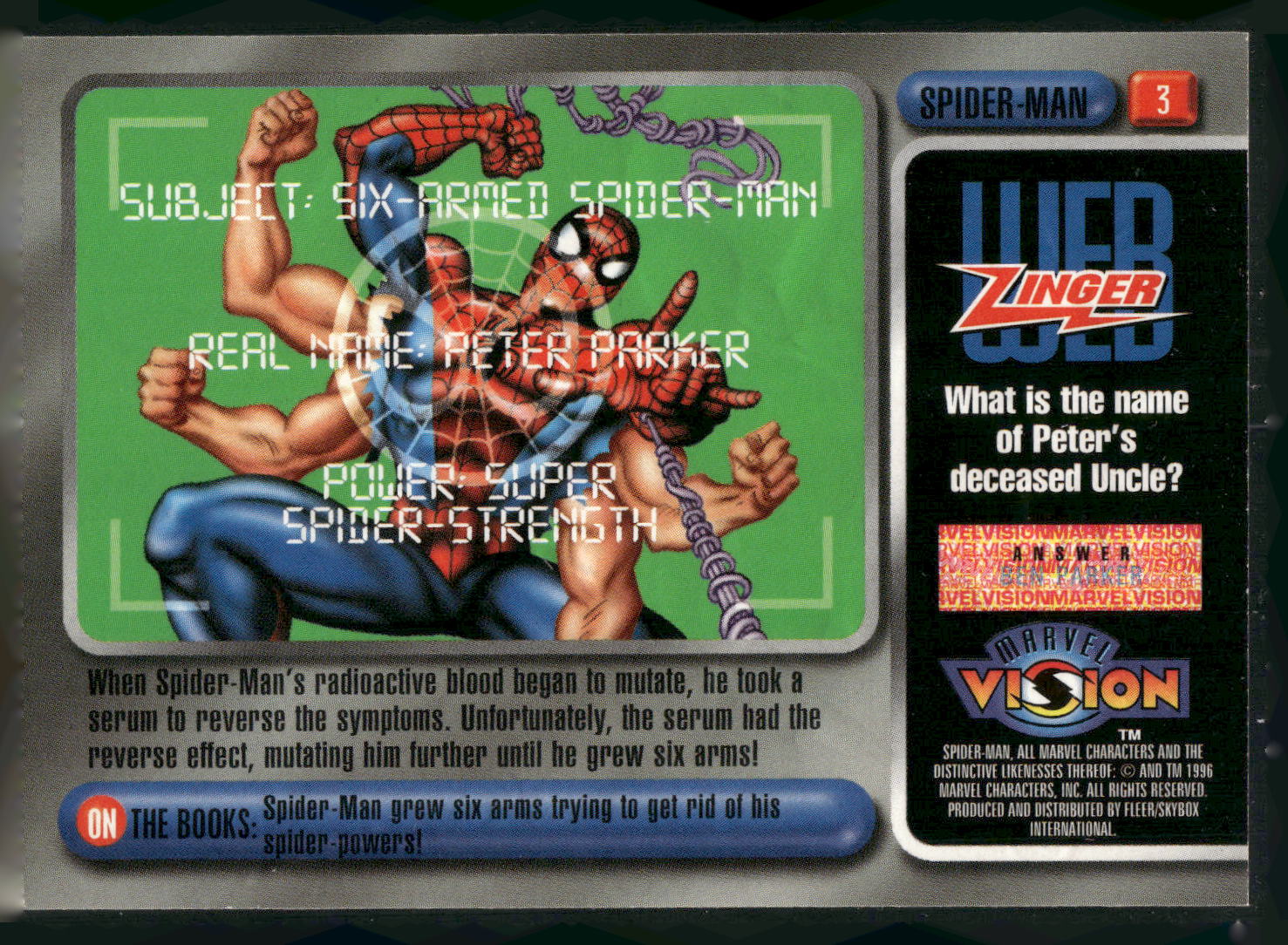 1996 Fleer/SkyBox Marvel Vision #3 Spider-Man