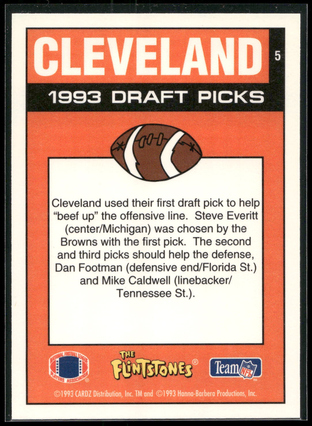 1993 Cardz The Flintstones NFL #5 Cleveland - Draft Picks