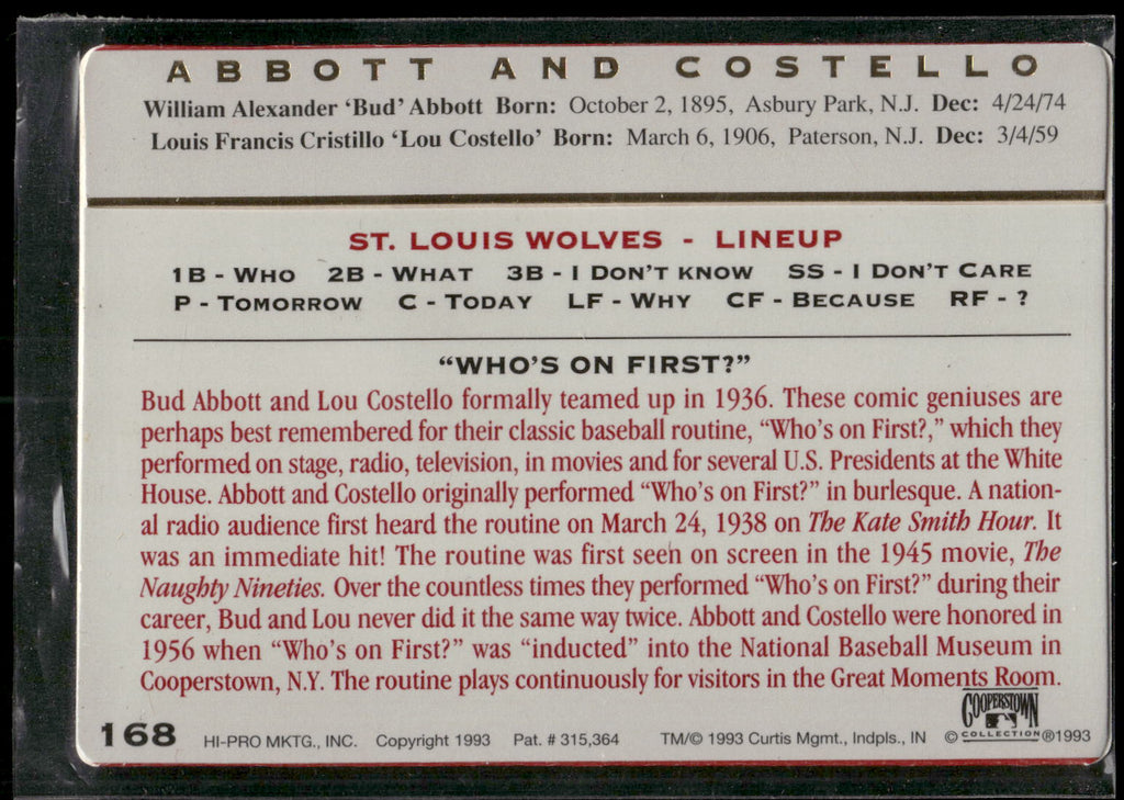 1993 Action Packed All-Star Gallery Series II #168 "Who's on First?"