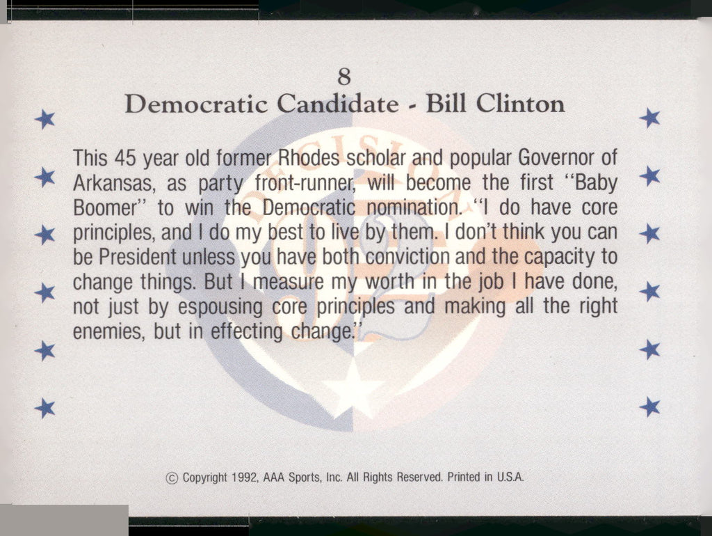 1992 Wild Card Decision '92 #8 Bill Clinton