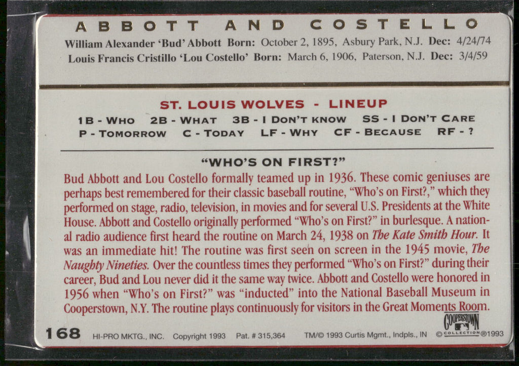 1993 Action Packed All-Star Gallery Series II #168 "Who's on First?"