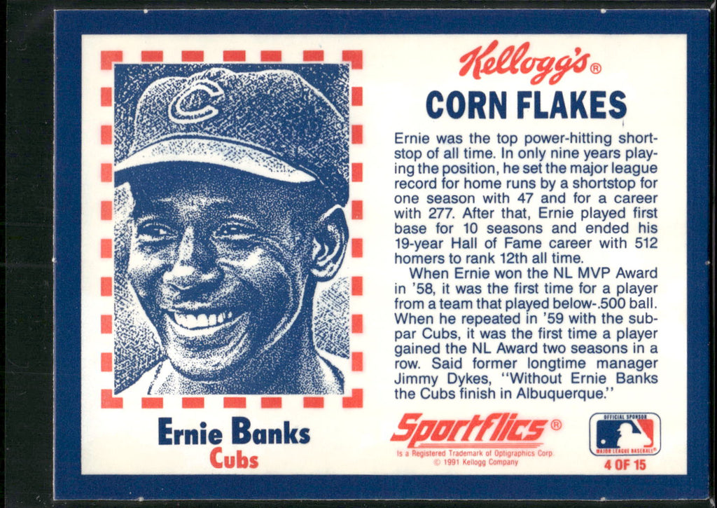 1991 Kellogg's Corn Flakes Baseball Greats #4 Ernie Banks