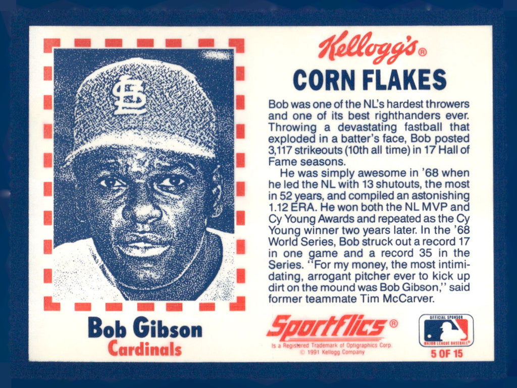 1991 Kellogg's Corn Flakes Baseball Greats #5 Bob Gibson