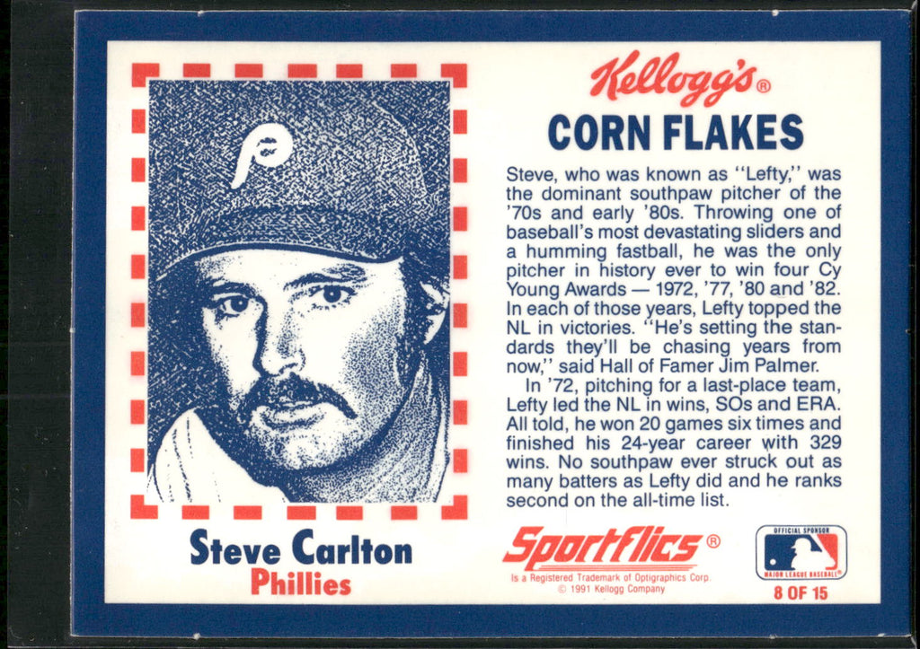 1991 Kellogg's Corn Flakes Baseball Greats #8 Steve Carlton