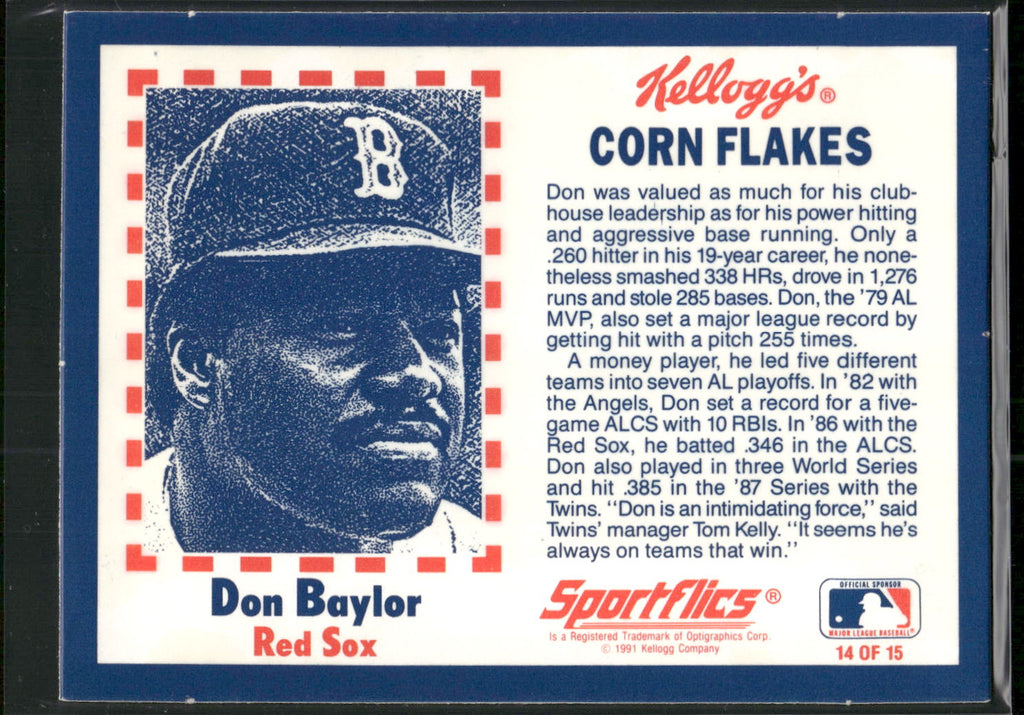 1991 Kellogg's Corn Flakes Baseball Greats #14 Don Baylor