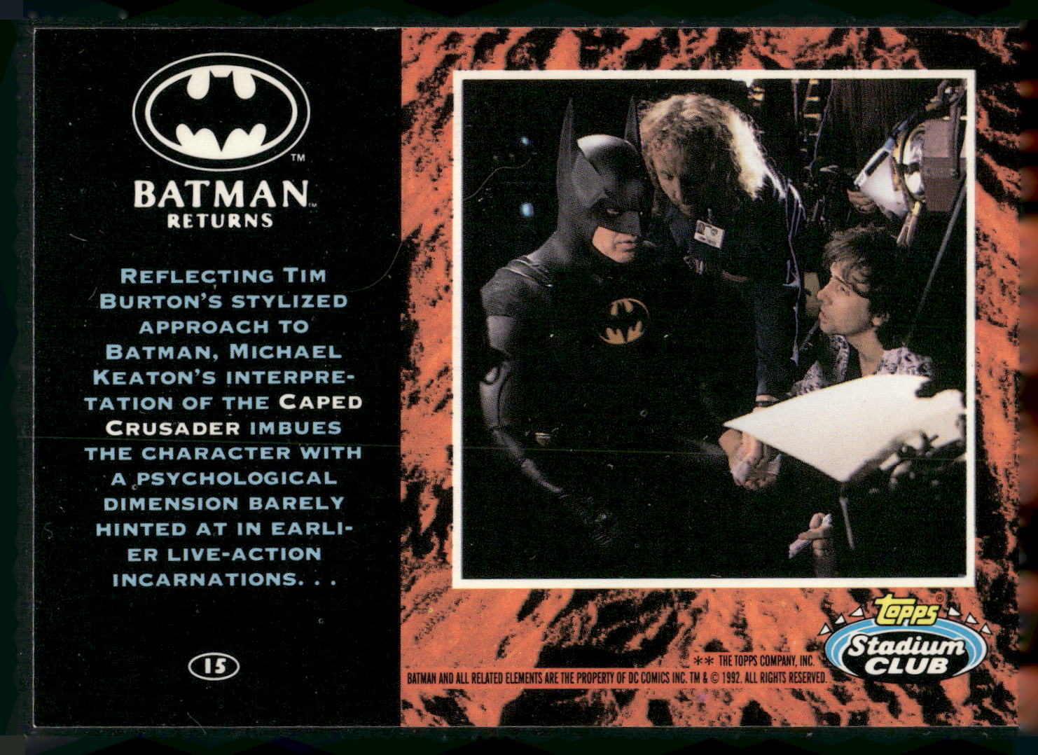 1992 Stadium Club Batman Returns #15 Reflecting Tim Burton Batman