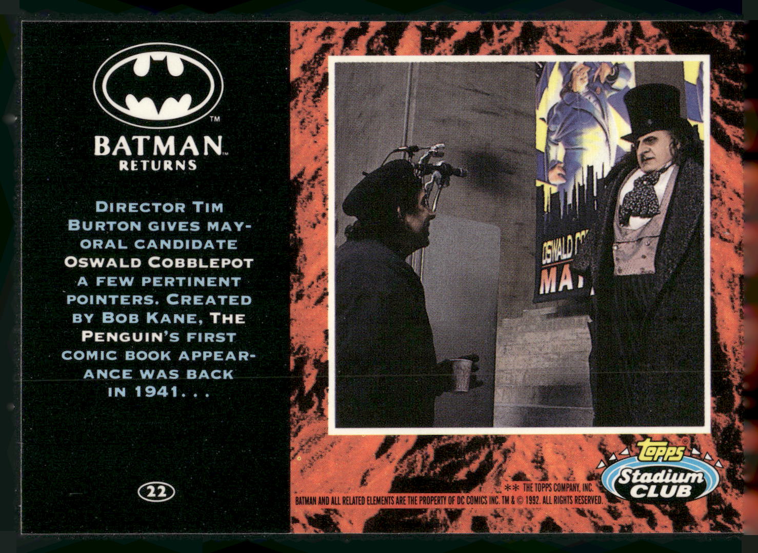 1992 Stadium Club Batman Returns #22 Director Tim Burton gives mayoral candidate