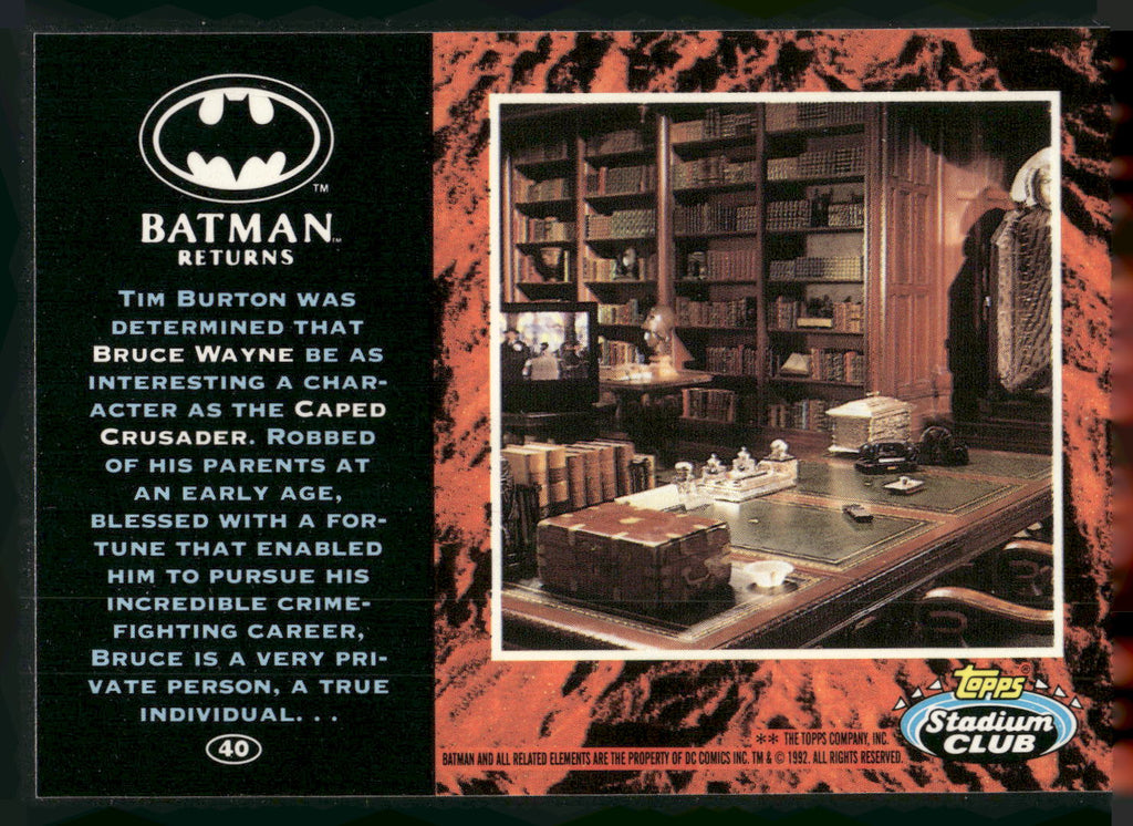 1992 Stadium Club Batman Returns #40 Tim Burton Batman