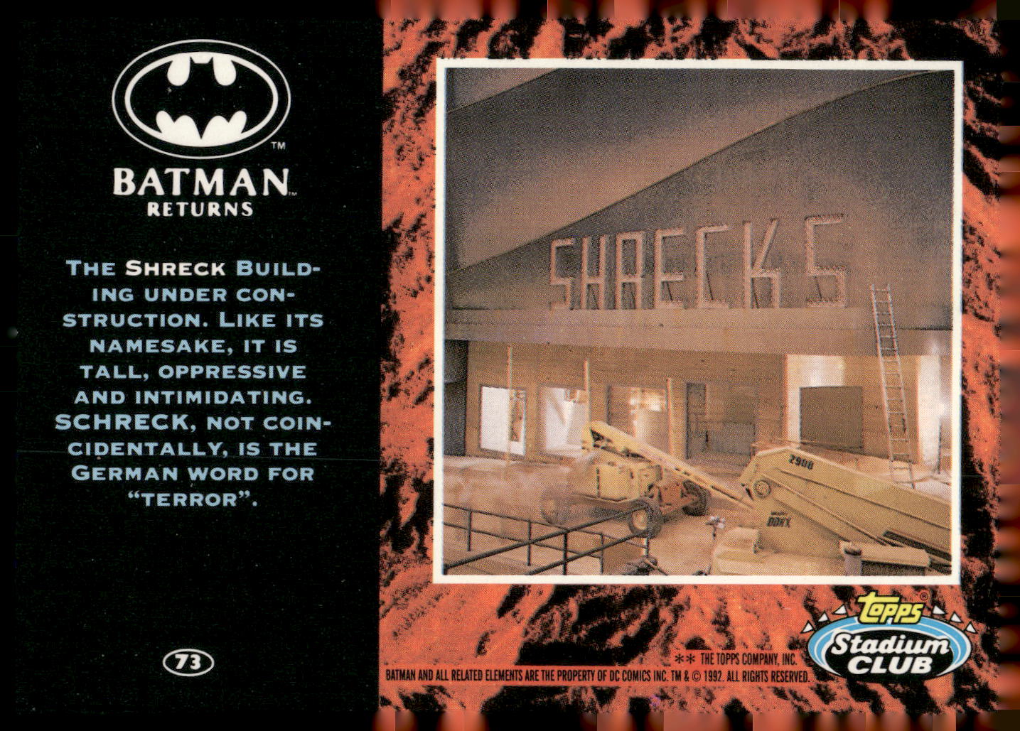 1992 Stadium Club Batman Returns #73 The Shreck Building