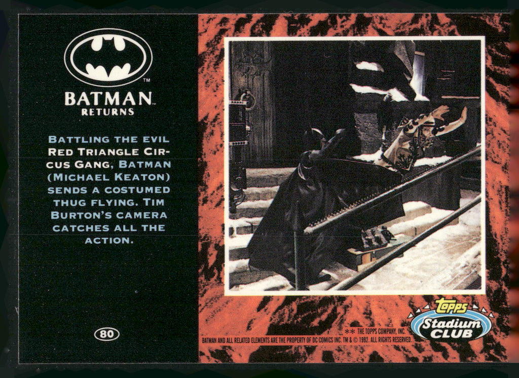 1992 Stadium Club Batman Returns #80 Battling the evil Red Triangle Circus Gang,