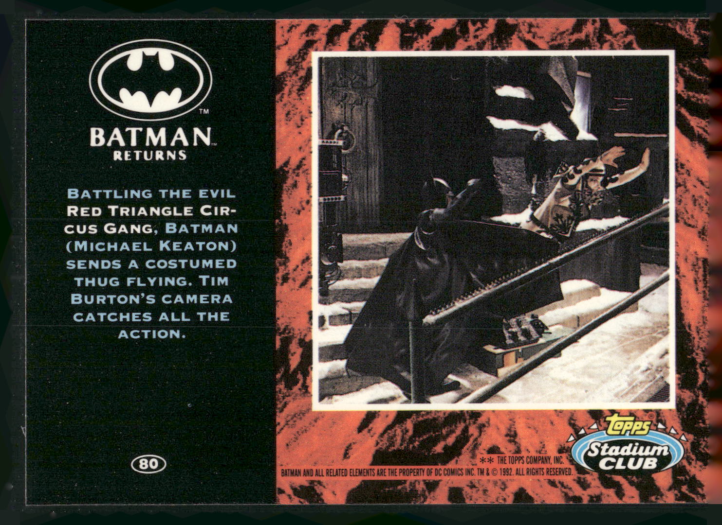 1992 Stadium Club Batman Returns #80 Battling the evil Red Triangle Circus Gang,