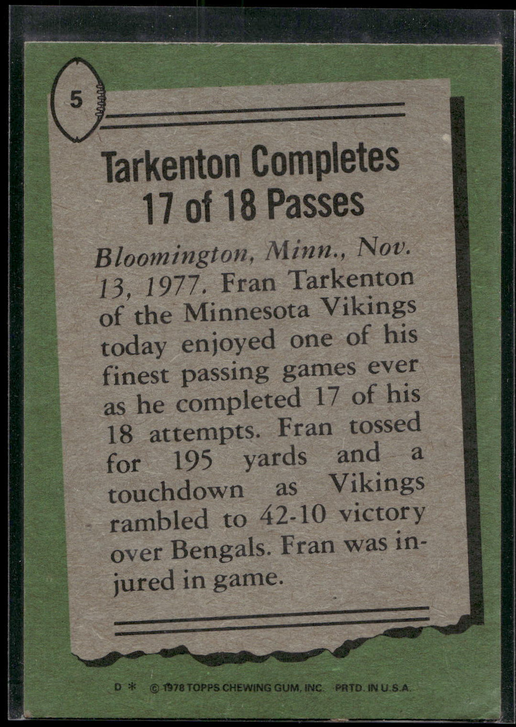 1978 Topps #5 Fran Tarkenton
