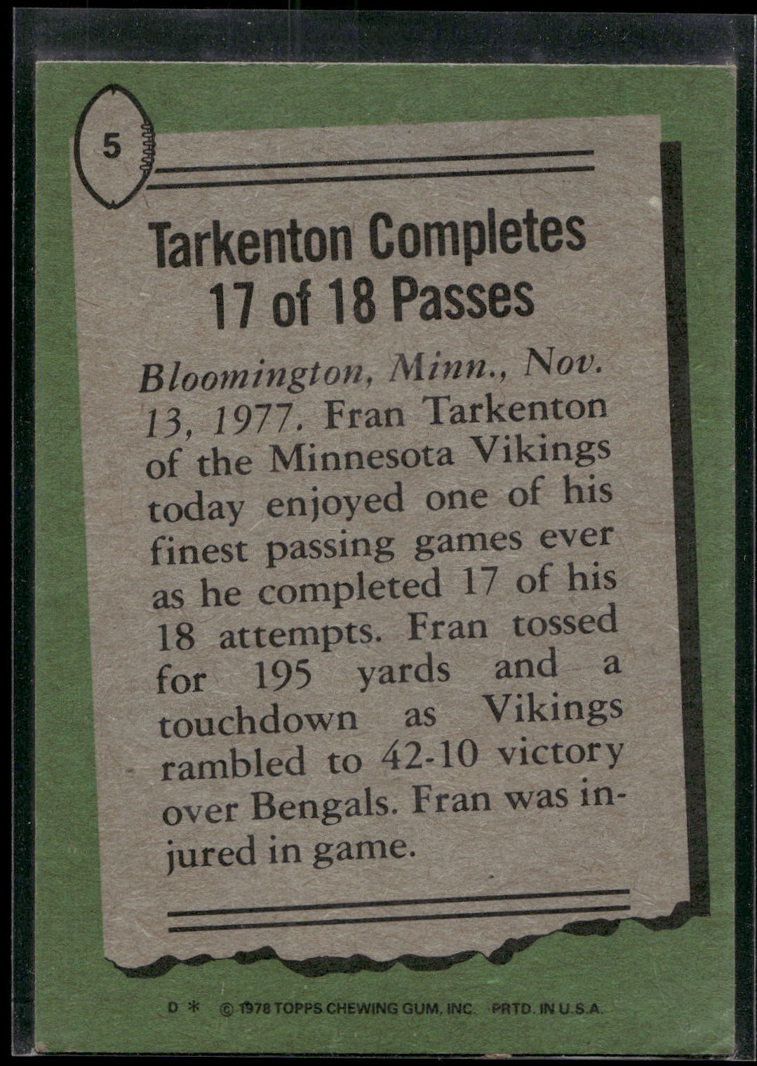 1978 Topps #5 Fran Tarkenton
