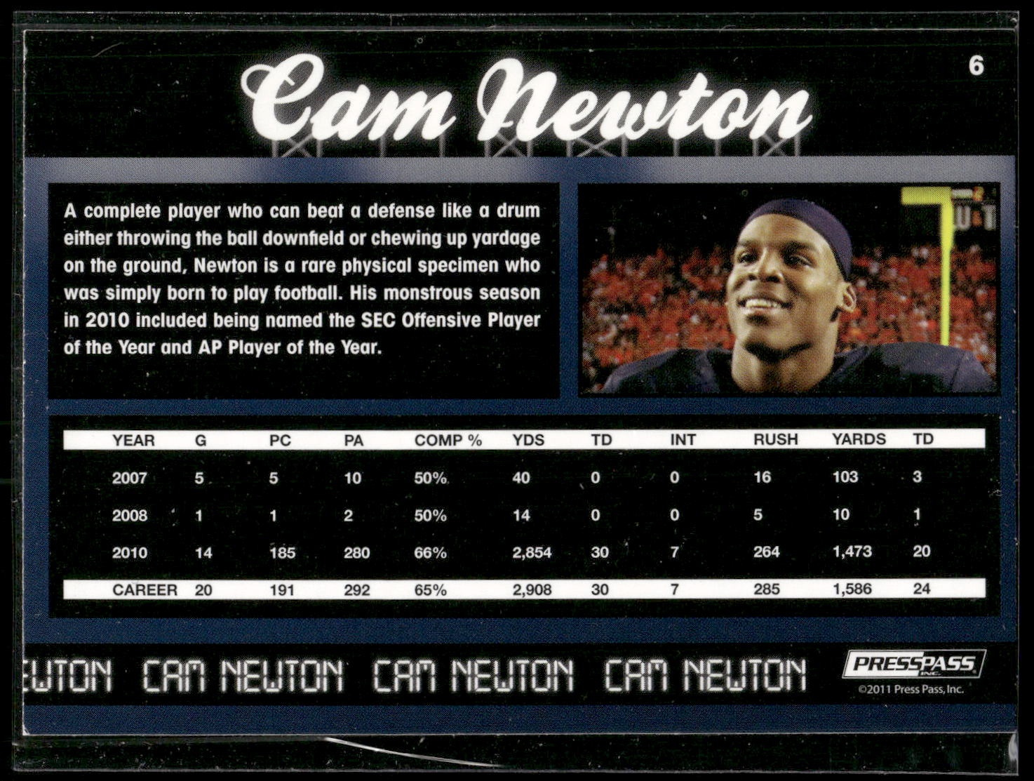 2011 Press Pass #6 Cam Newton