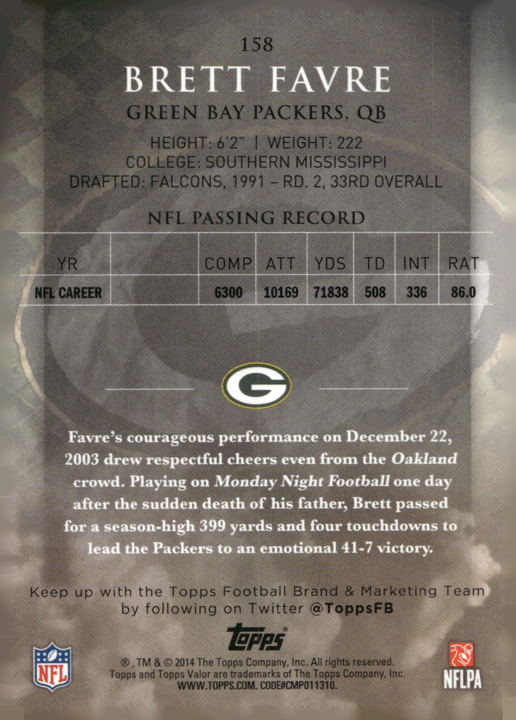 2014 Topps Valor #158 Brett Favre Retail