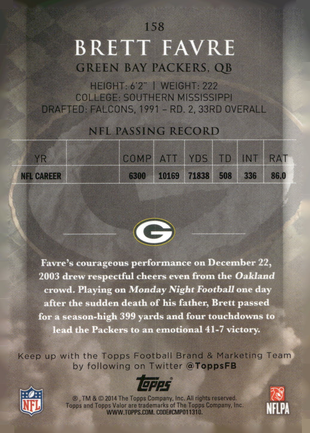 2014 Topps Valor #158 Brett Favre Retail