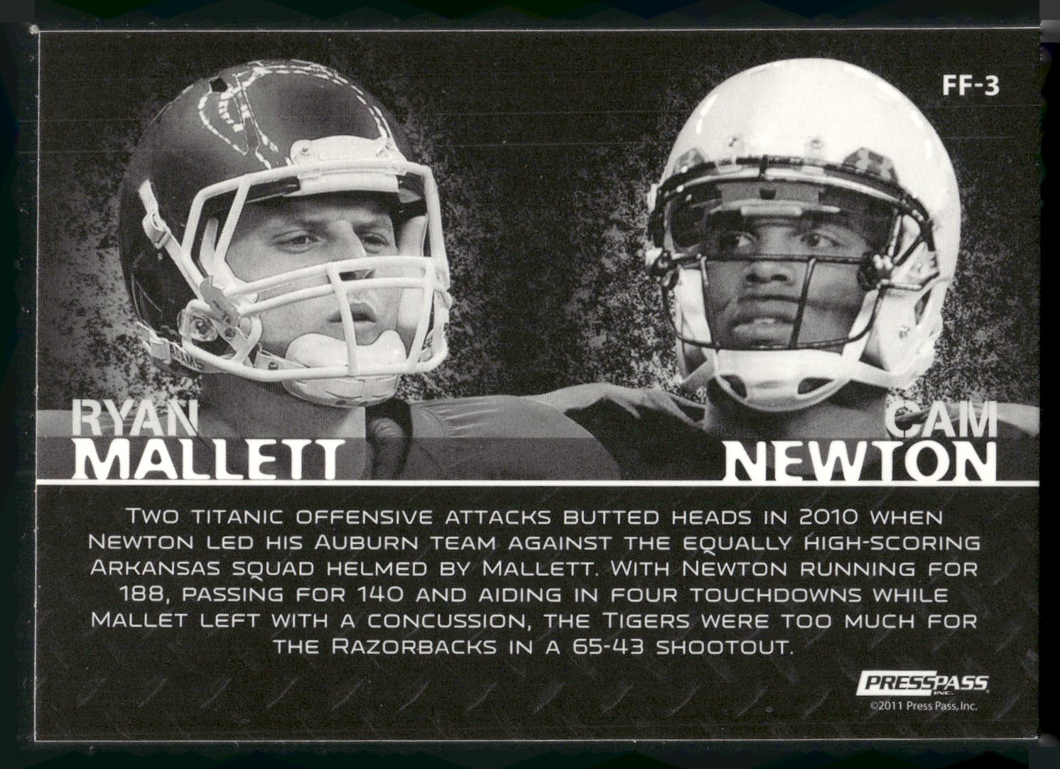 2011 Press Pass #FF-3 Cam Newton / Ryan Mallett Face to Face