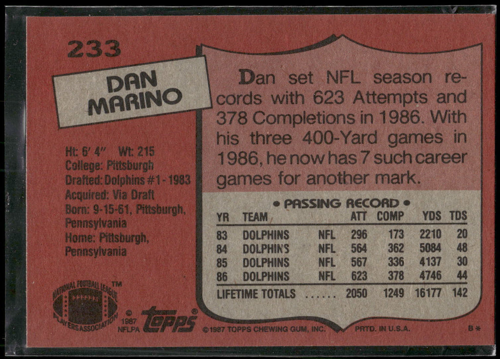 1987 Topps #233 Dan Marino