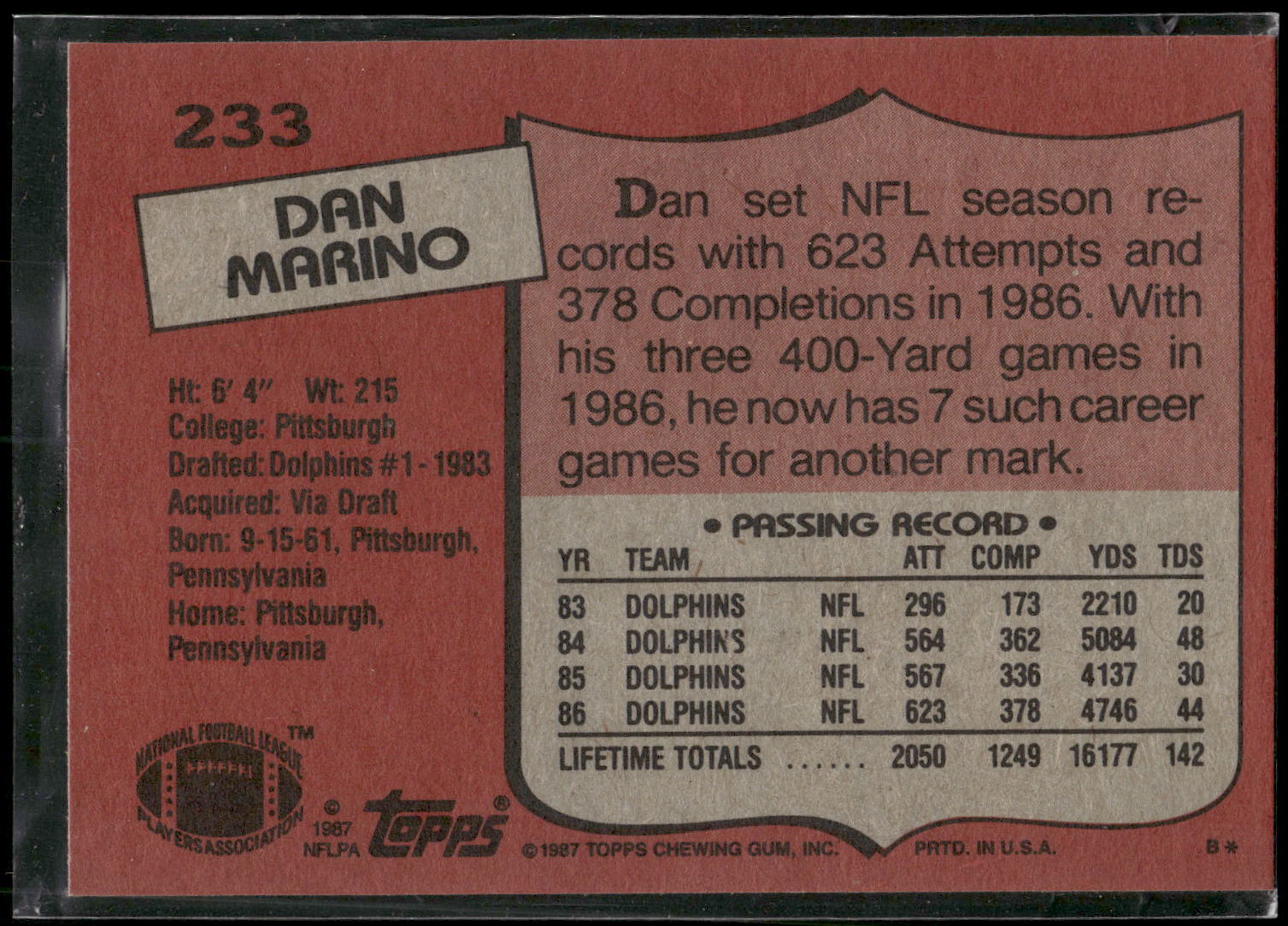 1987 Topps #233 Dan Marino