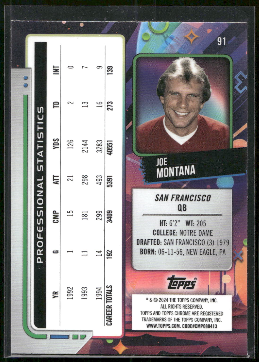 2024 Topps Chrome Cosmic #91 Joe Montana