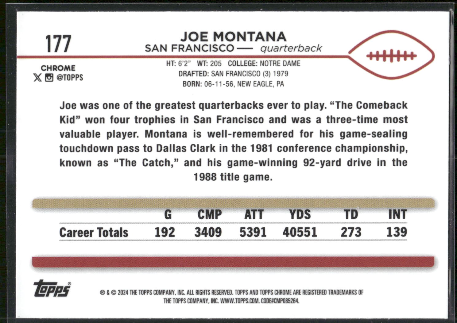 2024 Topps Chrome #177 Joe Montana