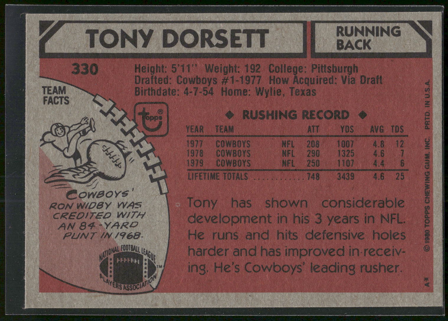 1980 Topps #330 Tony Dorsett